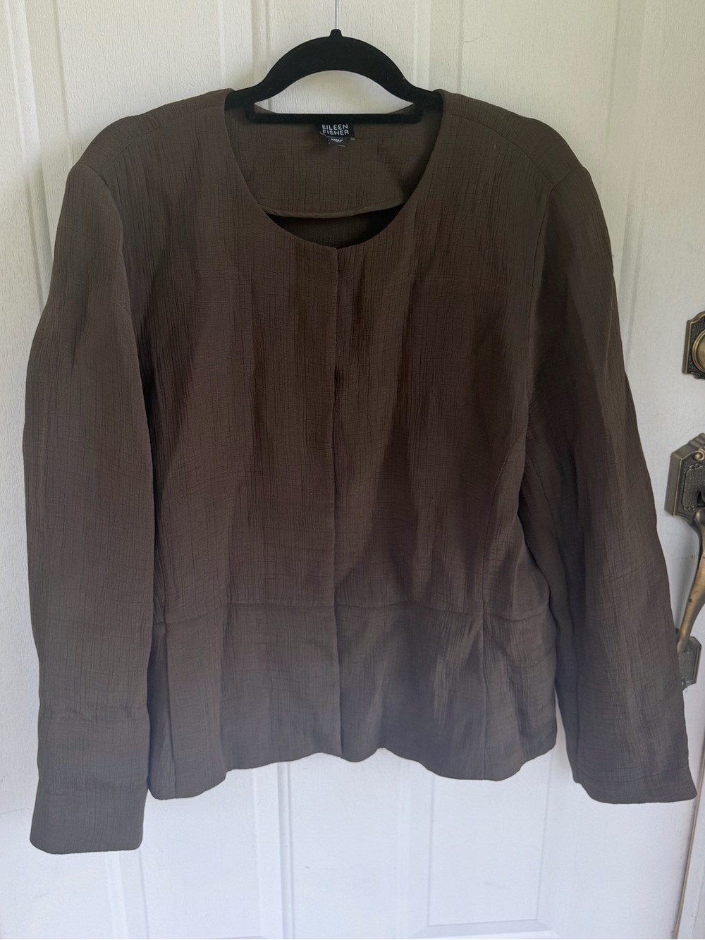 Eileen Fisher XL Brown Rayon Silk Textured Jacket Minimalist